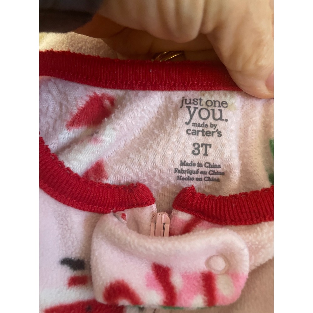 Just One You Carter's 3T Pink Christmas Footed Pajamas Santa Snowman Gingerbread - Picture 3 of 3